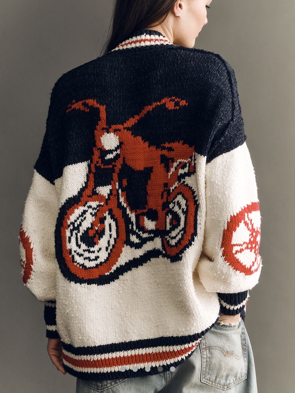 Anthropologie Motorcycle Sweater Cotton Blend Cardigan Pilcro NEW Novelty - Picture 1 of 14